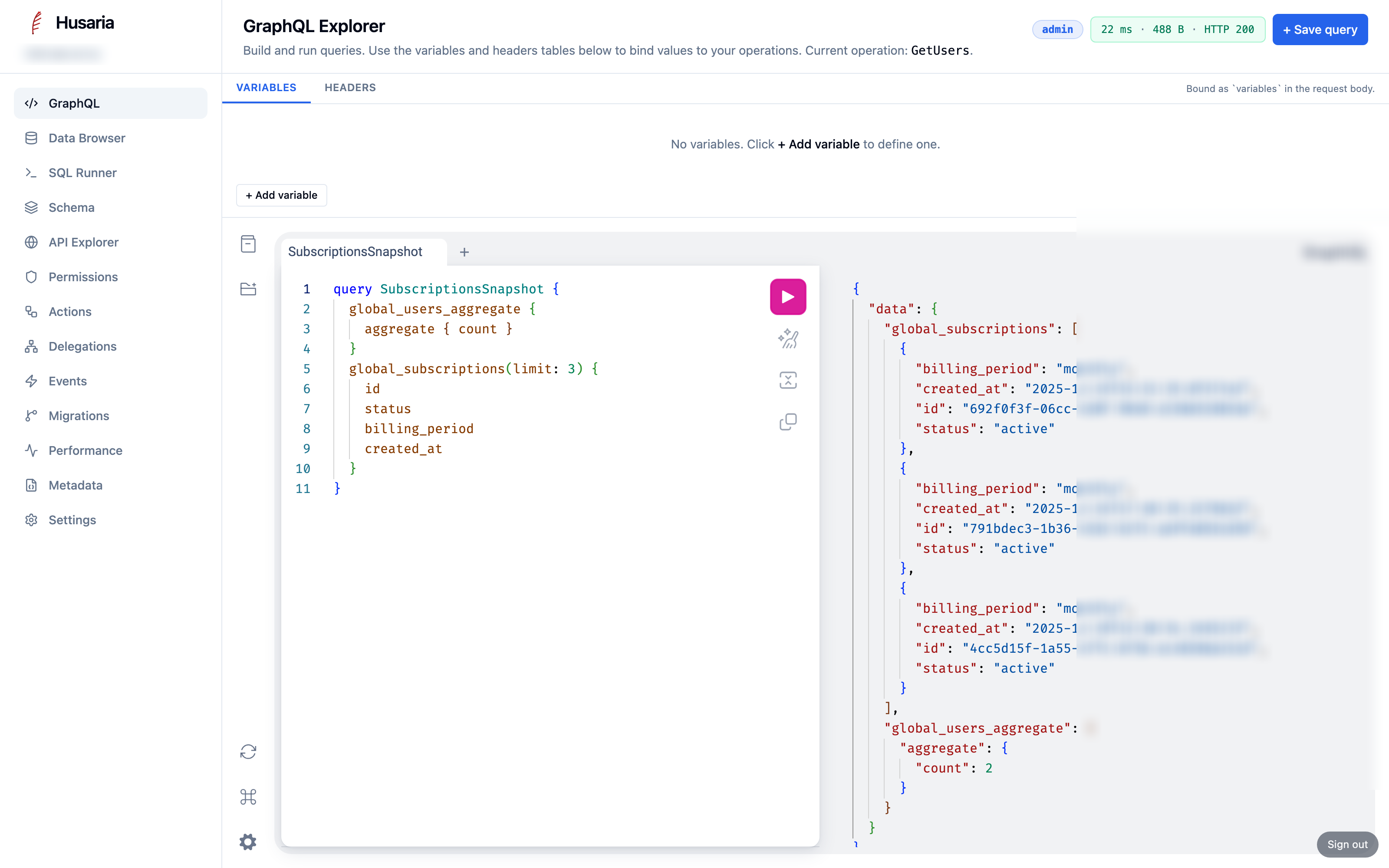 Husaria console — GraphiQL tab